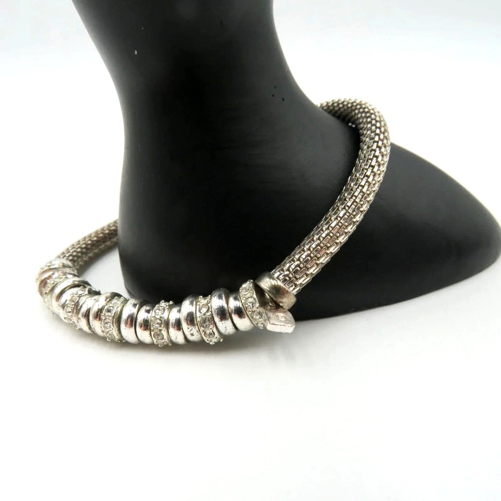 Silver Tone Mesh Chain Bracelet Crystal Rhinestone Beads Charm Womens Fashion